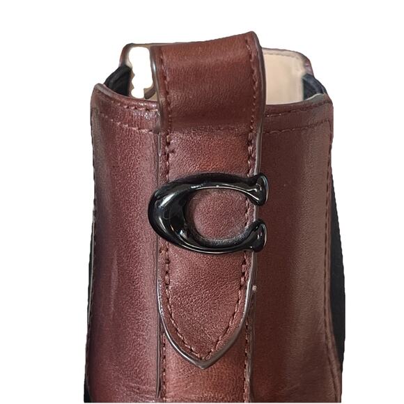 Coach Jayla Boots Brown Black Leather Lug Sole Platform Ankle Booties Women 7.5 - Picture 4 of 8